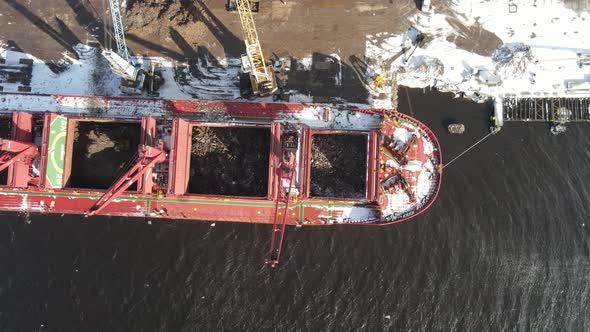 Cargo ship aerial view alt