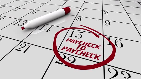 Paycheck To Paycheck Difficulty Paying Bills Budget Calendar 3d Animation alt