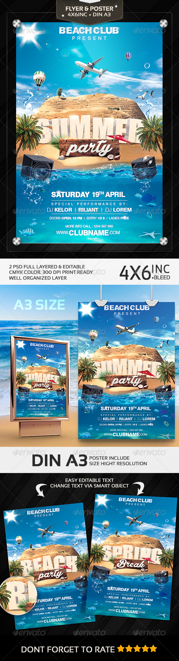 Summer Party | Spring Break | Beach Party Flyer - Clubs & Parties Events