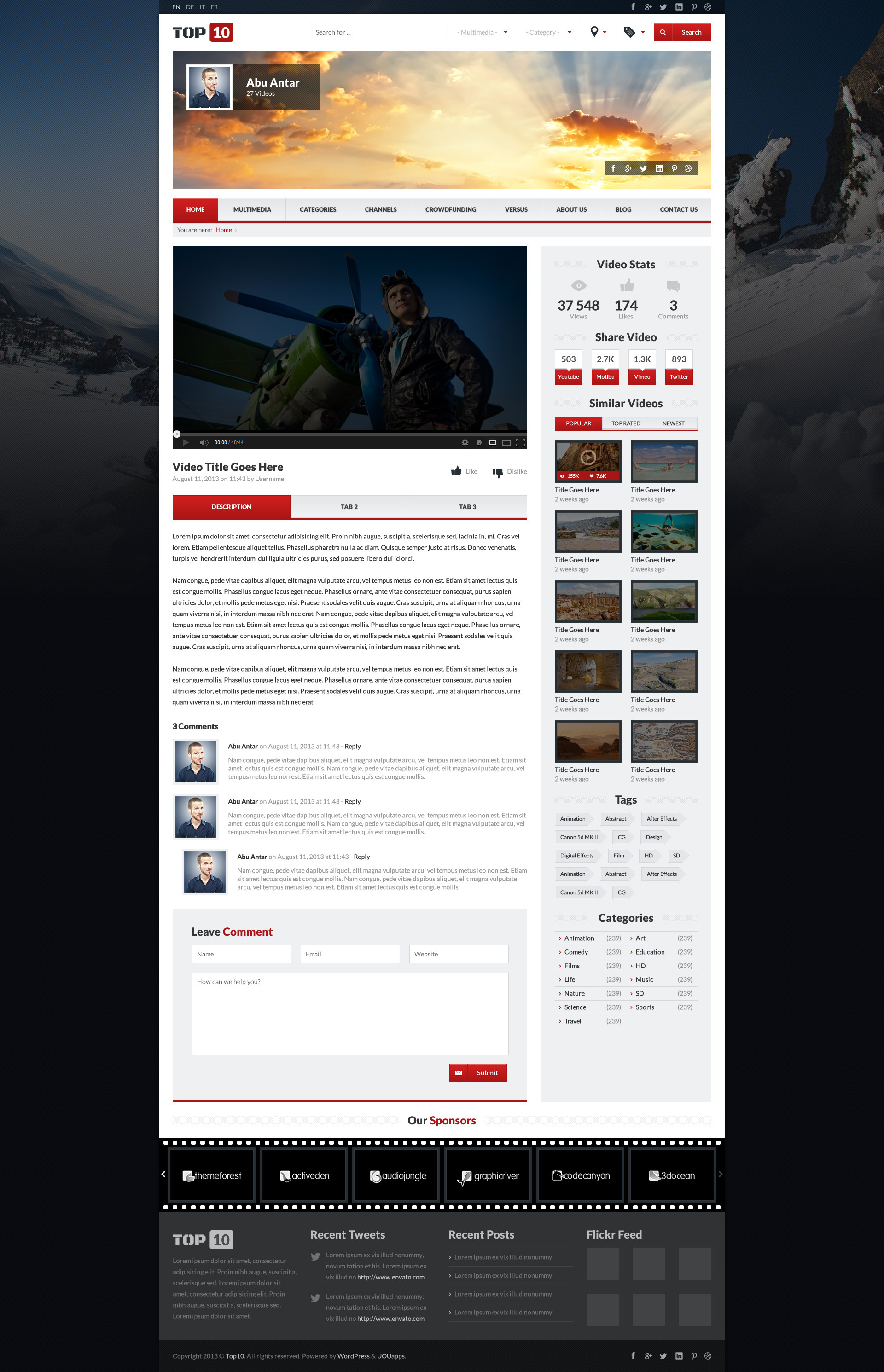 TOP 10 - Multimedia Tube PSD Template by DirectoryThemes | ThemeForest