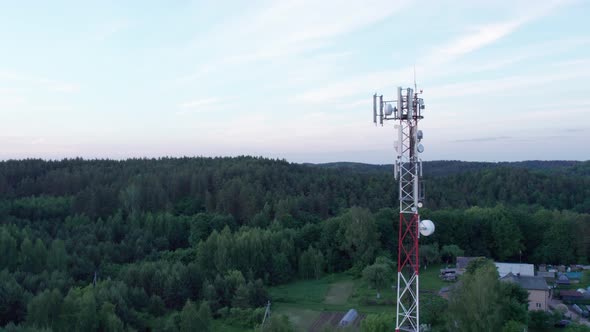 Telecommunications tower carrying broadcasting antennas for gsm, 3G, 4G and 5G cellular networks. Ae