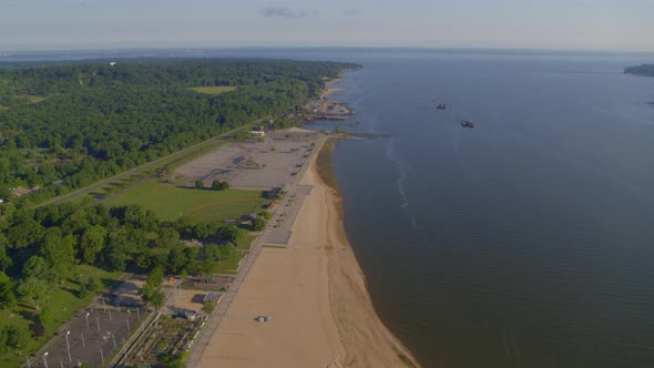 Aerial Pan of Bar Beach in North Hempstead Park Port Washington alt