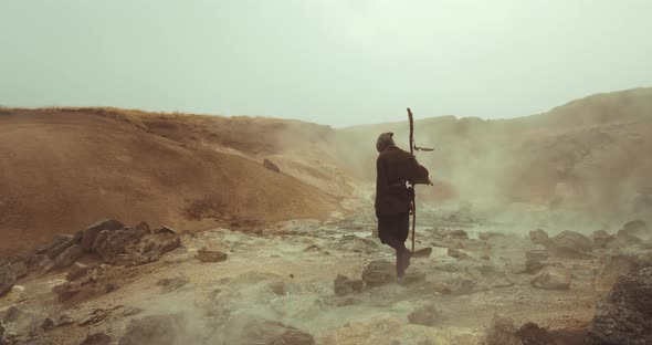 Hooded Man In Robes In Mysterious Landscape by Morten_Lovechild | VideoHive