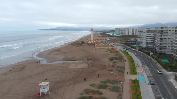 La Serena city, Coast Pacific Ocean Beach, Chile (aerial view, drone footage) alt