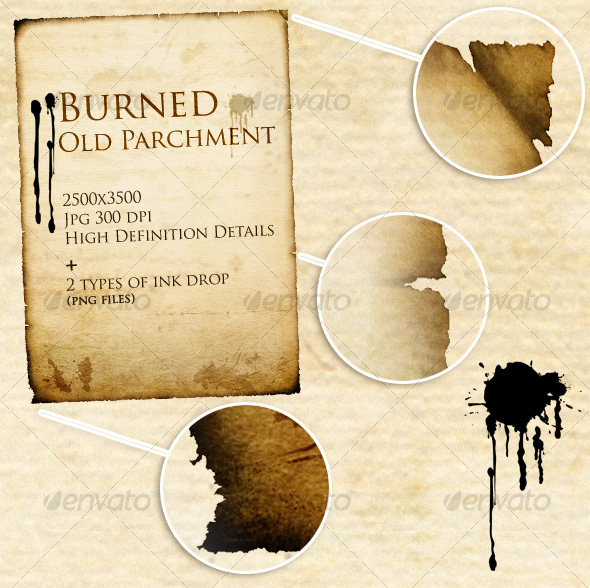 Burned Old Parchment (+ ink drop) - Industrial / Grunge Textures