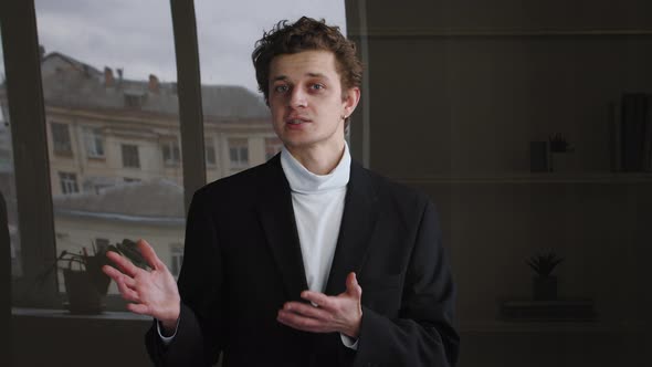 Young Adult Caucasian Businessman Professional Man Successful Guy Entrepreneur Employee Wears Black alt