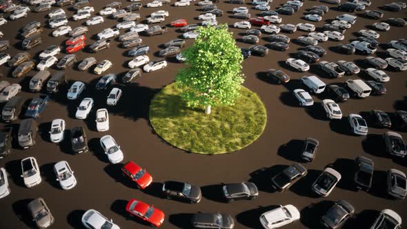 Green Tree Surrounded by Cars