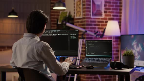 Male Coder Programming Server Encryption on Firewall Software alt