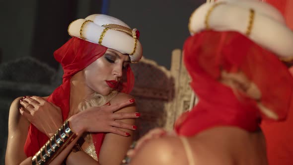 Sexy Sultana Lady is Viewing in Mirror on Her Reflection Femininity and Sexuality alt