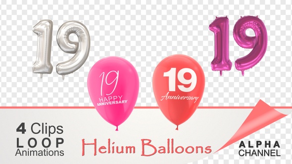 19 Anniversary Celebration Helium Balloons Pack