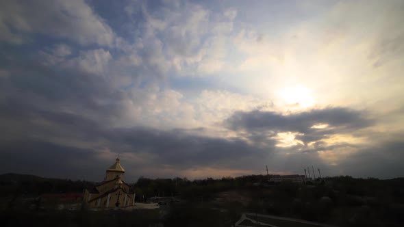 Time lapse: beautiful multicolored clouds are floating in the sky alt