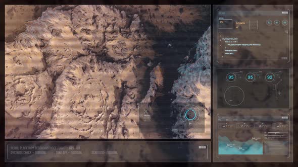 Mars Drone Flight - Top Down View with HUD Overlay A