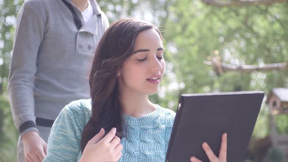 MS Couple using digital tablet / Breda, NoordBrabant, Netherlands