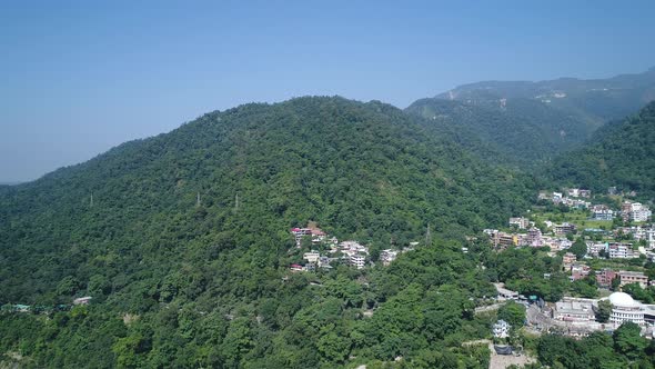 City of Rishikesh state of Uttarakhand in India seen from the sky alt