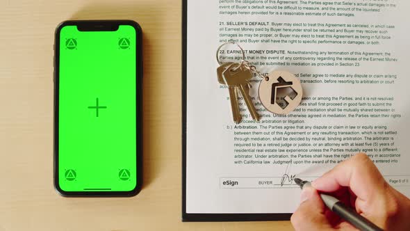 Customer Signing Contract Top View Real Estate Home Keys Closeup Professional Realtor alt