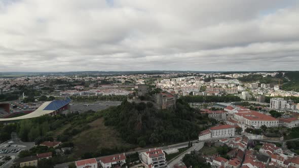 Panorama view of Leiria Castle on Hilltop. City downtown, Portuguese Landmark