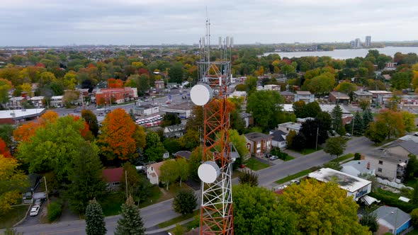 4K camera drone view of a cellular tower.