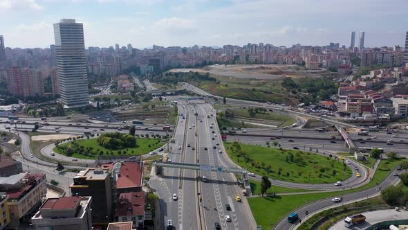 aerial wiev goztepe bridge and intersection , istanbul TURKEY alt