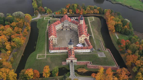 Top View of the Autumn Nesvizh Castle and Park alt