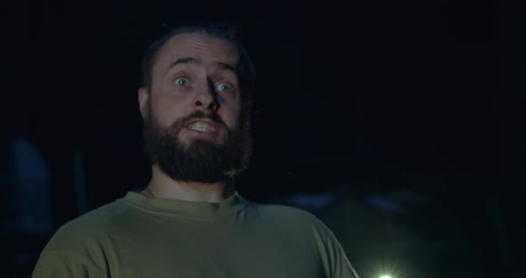 A Play of a Surprised Actor Who Explaining and Proving Something alt