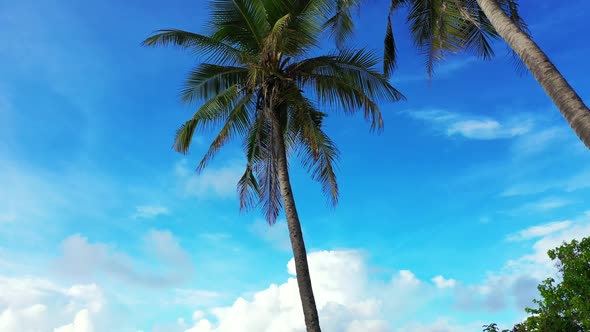 Aerial top view tourism of tranquil coastline beach holiday by blue ocean and white sandy background alt