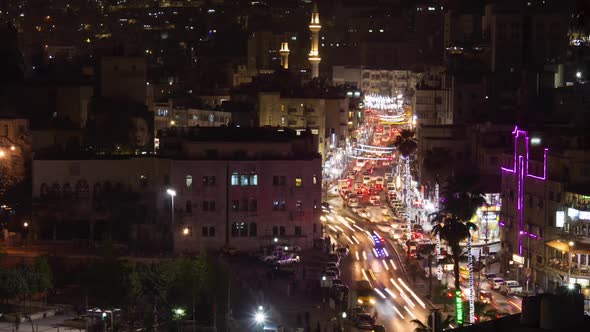 Traffic at Night in Downtown Amman