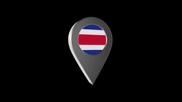 3d Animation Map Navigation Pointer With Costa Rica Flag With Alpha Channel - 4K alt
