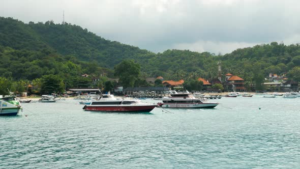 View on sea port on tropical island alt