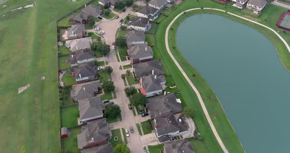 Aerial of middle class suburban neighborhood just outside of Houston, Texas alt