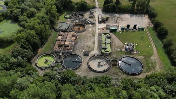 Aerial View of a Sewage Water Treatment Plant in Otley Leeds