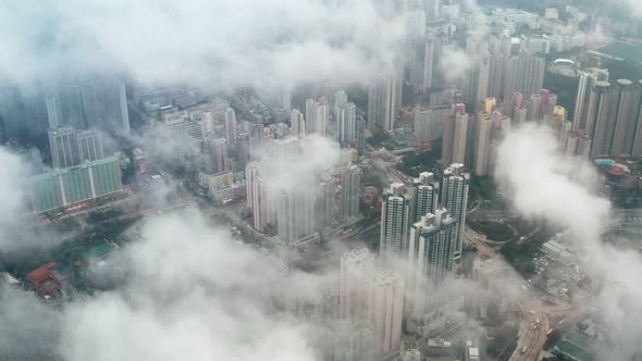 Hong Kong building from top, upper the cloud alt