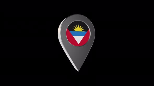 3d Animation Map Navigation Pointer With Antigua And Barbuda Flag With Alpha Channel - 4K alt