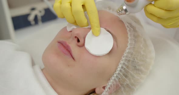 Cosmetology Facial Skin Care Treatment Cleaning. Beautician Hands At Work, Cleaning Skin With  alt