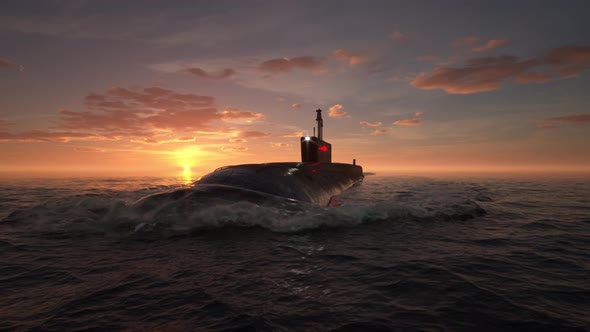 Submarine Floating in Ocean 4k