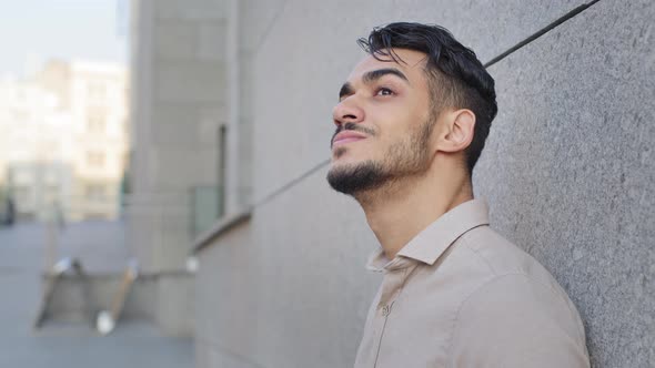 Portrait of Hispanic Business Man Dreamy Bearded Stylish Handsome Contented Inspired Arabic Guy Male alt