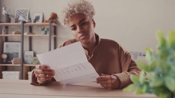 Upset Afro Woman Open Envelope Reading Bad News Receive Paper Post Mail Letter alt