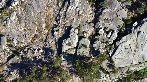 Aerial view looking down of rocky mountains in Europe Portugal Peneda Geres National Park alt