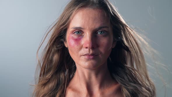 Portrait of a Young Crying Woman Victim of Domestic Violence