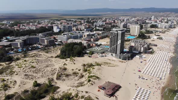 Aerial footage of the beautiful coastline of Bulgaria at the area of Sunny Beach alt