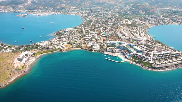 Bird Eye View of the City with Hotels and White Houses Onthe Ocean Coast at Noon alt