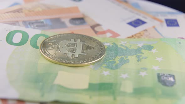 Golden Bitcoin Lies on Euro Banknotes