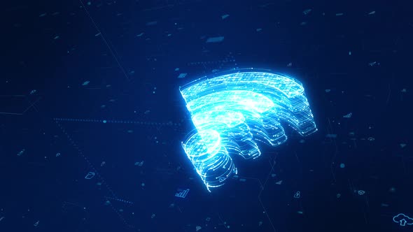 Blue particle WIFI logo with futuristic technology icon  on abstract background alt