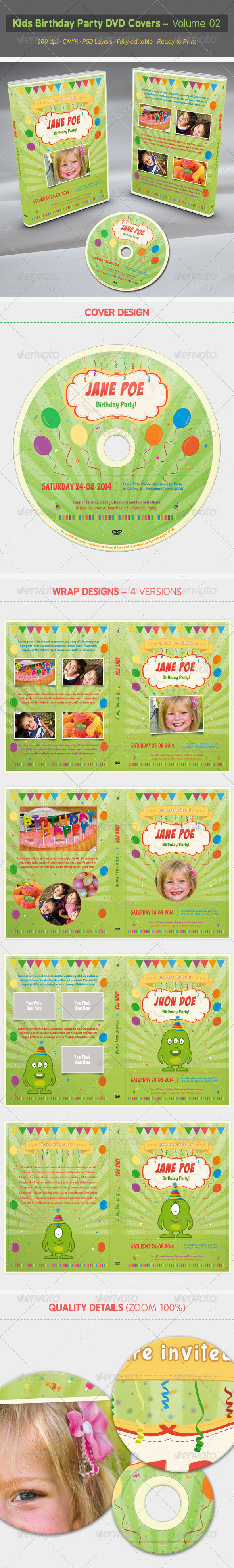 Kids Birthday Party DVD Covers - Volume 02 - CD & DVD Artwork Print Templates