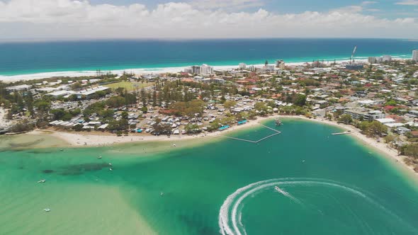Aerial drone view of Tallebudgera Creek and beach on the Gold Coast, Queensland, Australia alt