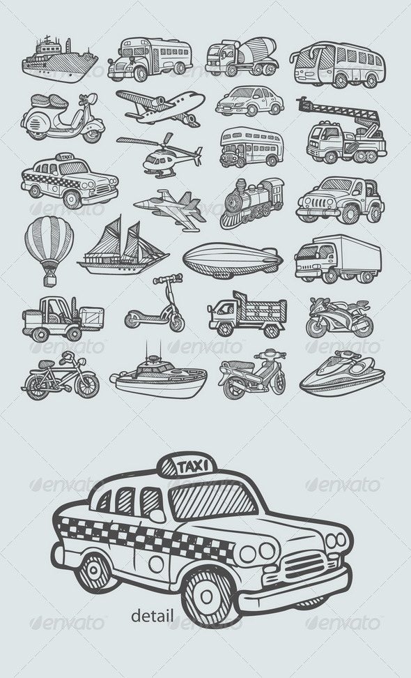 Transportation Icons Sketch - Man-made Objects Objects