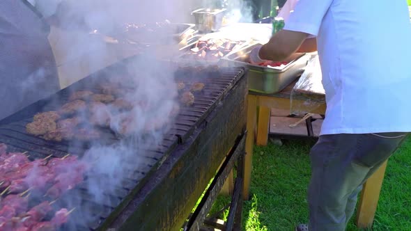 Barbecue plate party between corporate. Open buffet with shiny look.