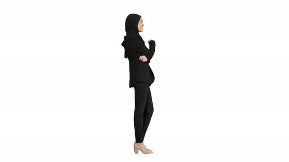 Smiling Arab Businesswoman Wearing Hijab Posing for the Camera on White Background alt