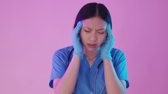 Exhausted Doctor Overwork Fatigue Headache Woman alt