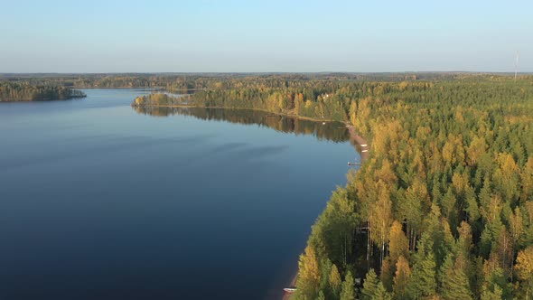 The Line of Green Trees on the Side of Lake Saimaa in Finland