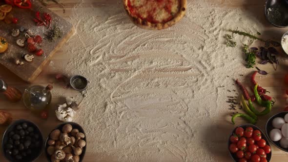Hot Pizza on Kitchen Table Board alt